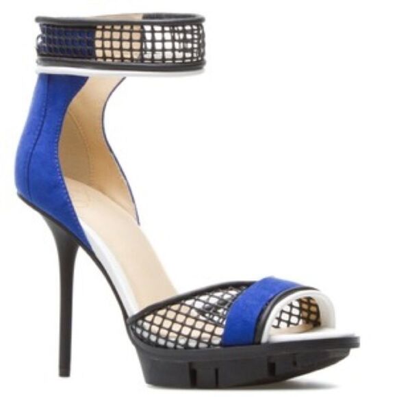 Nwob GX by Gwen Stefan blue black white Namiko Suede High Heels size 9 - Picture 11 of 11